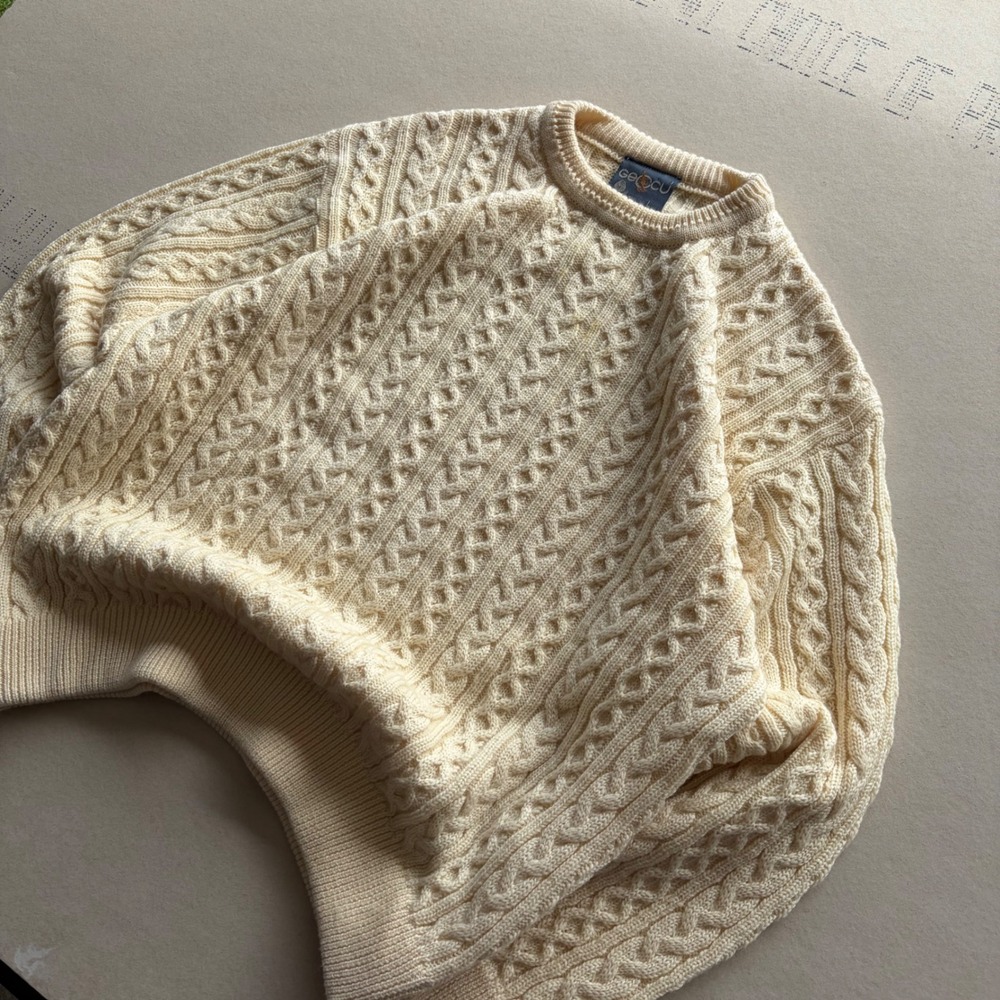 Vintage 80s Fisherman Geccu Cable Knit Sweater Pure New Wool Australia